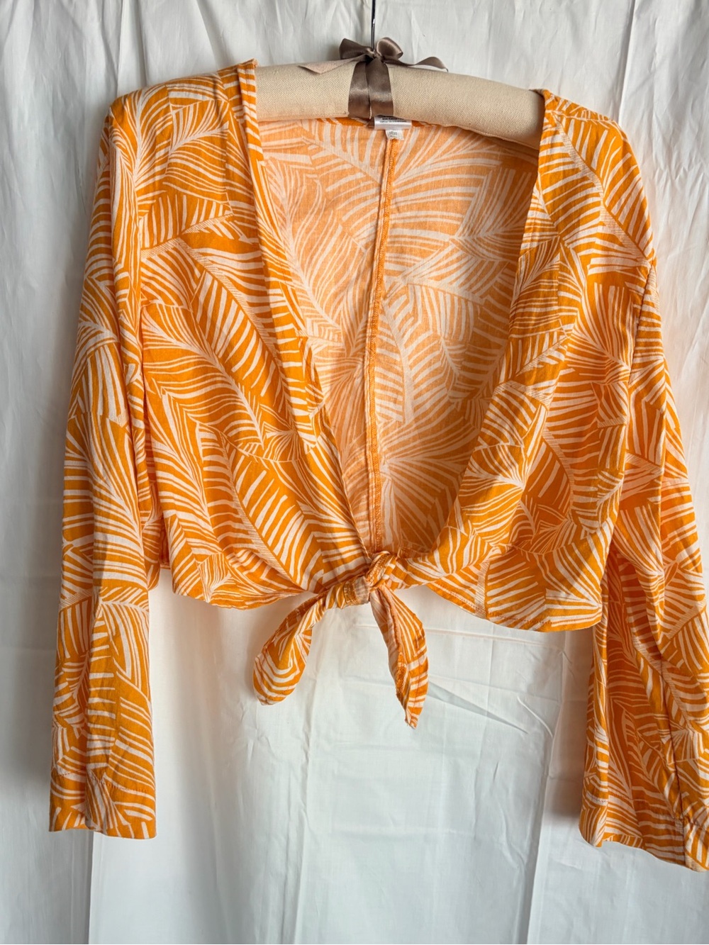 Shade & Shore Orange Palm-Print Tie Front Blouse